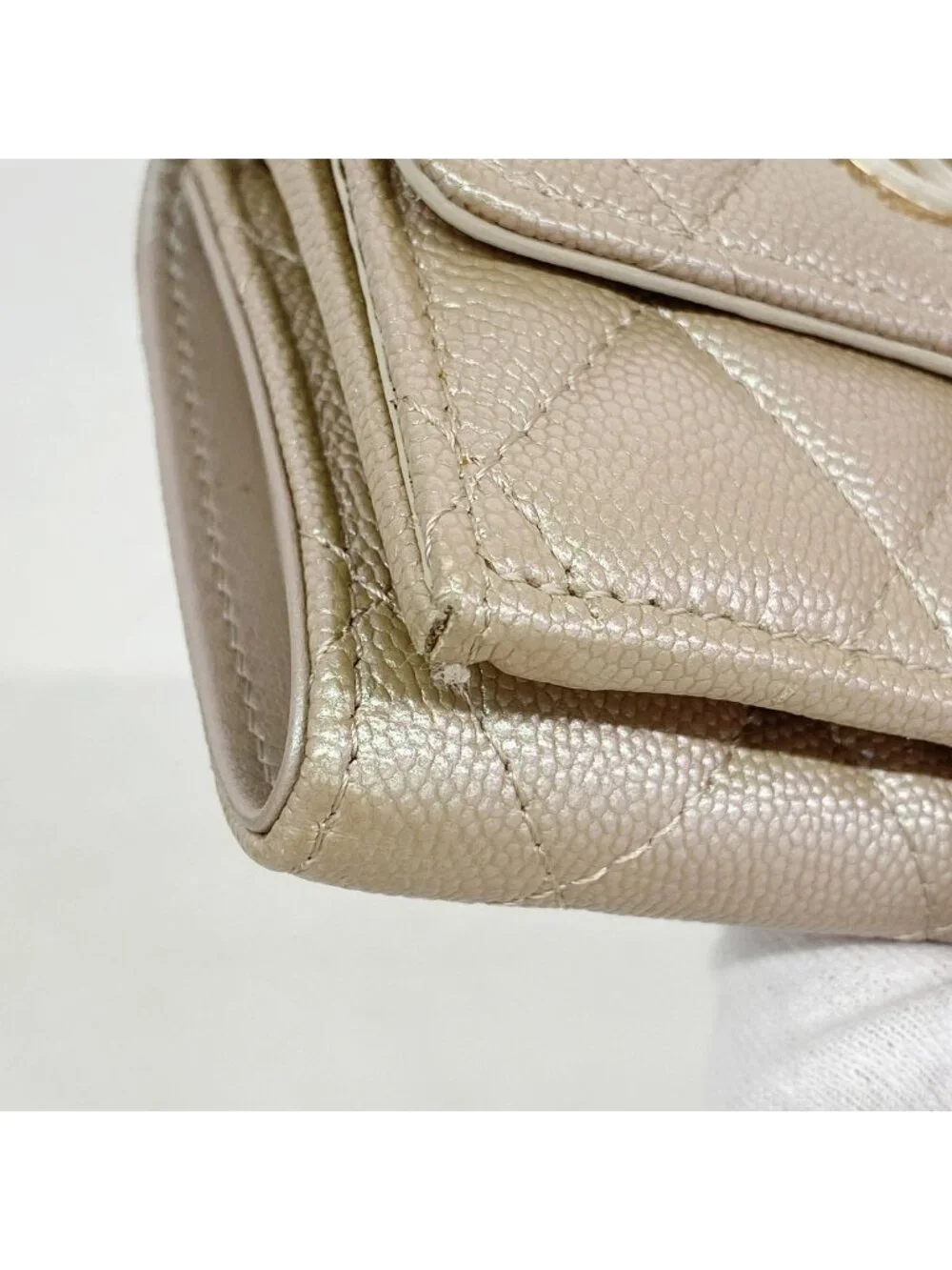 Chanel Trifold Wallet Caviar Leather Metallic Pink Champagne Gold